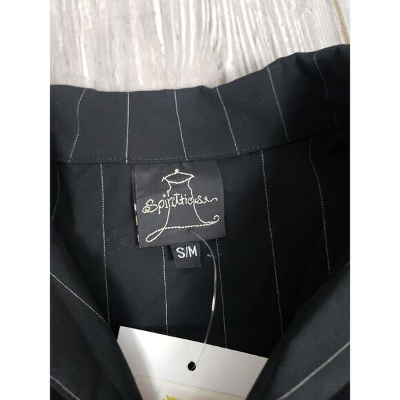 NWT Spirithouse Black Striped Button Down Top Size M Polyester Blend Long Sleeve - Picture 7 of 10